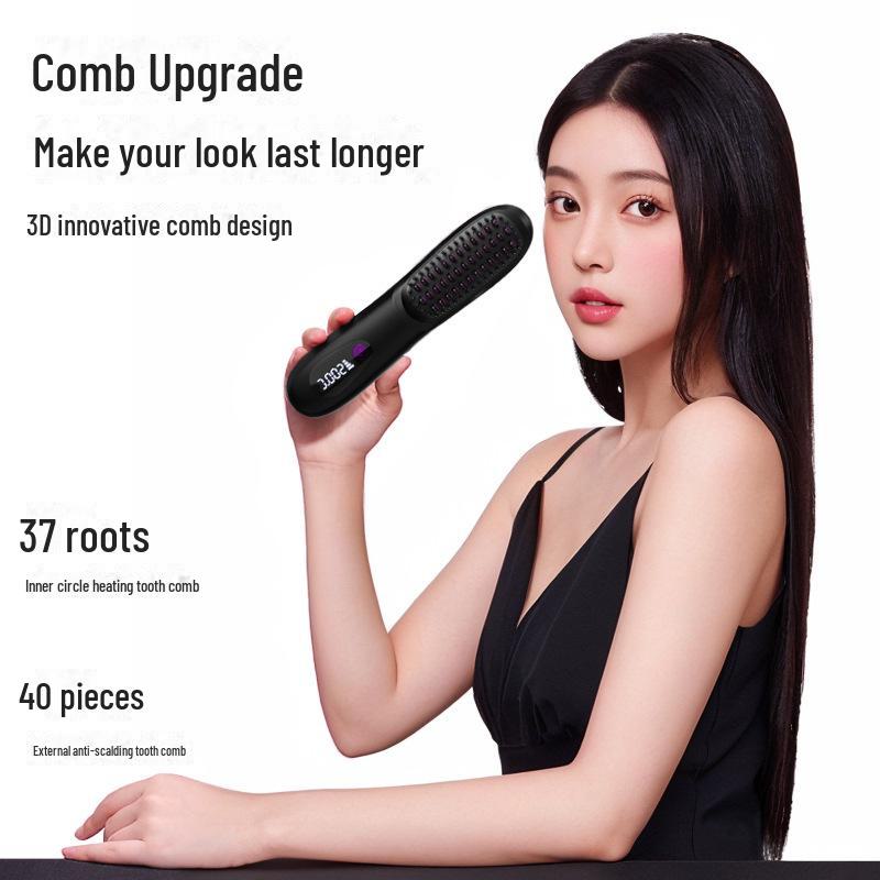 Portable LCD Hair Straightening Comb: Negative Ion Charging, Safe Heat, No Hair Damage