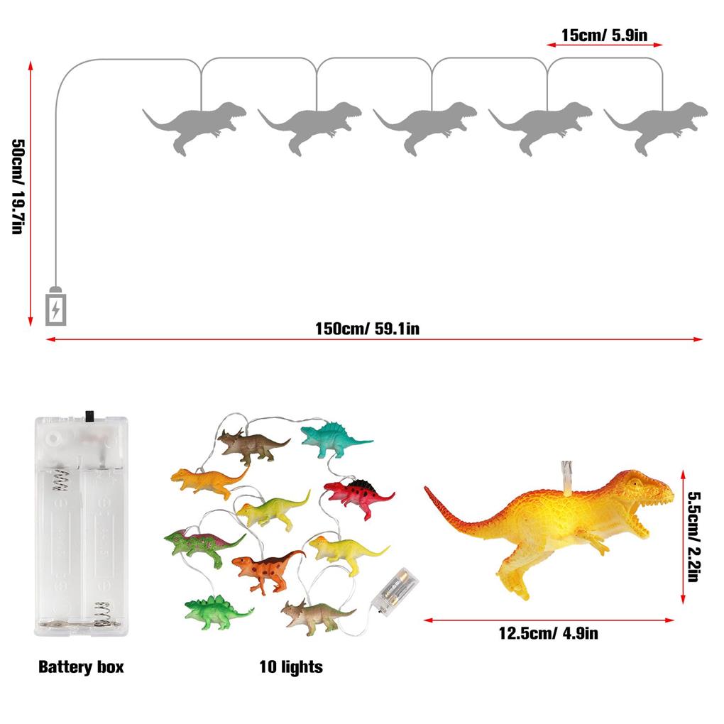 10 LED Dinosaurier Lichterkette USB/Batteriebetrieben Dekorative Lustige Kinder Girlande Nachtlichter Schlafzimmer Garten Hof