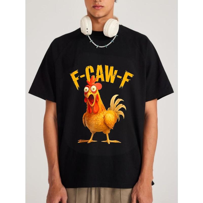 Men's Black T-Shirt F Caw F Chicken Graphic Print Casual Streetwear Top for Everyday Wear