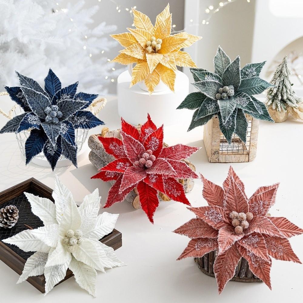 Faux Velvet Artificial Xmas Flower Vibrant Colors Large Size Festive Glitter Flower Merry Christmas High-grade
