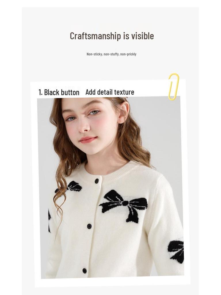 Girls' Knit Cardigan Sweater - Spring/Autumn 2025 Style for Middle Children