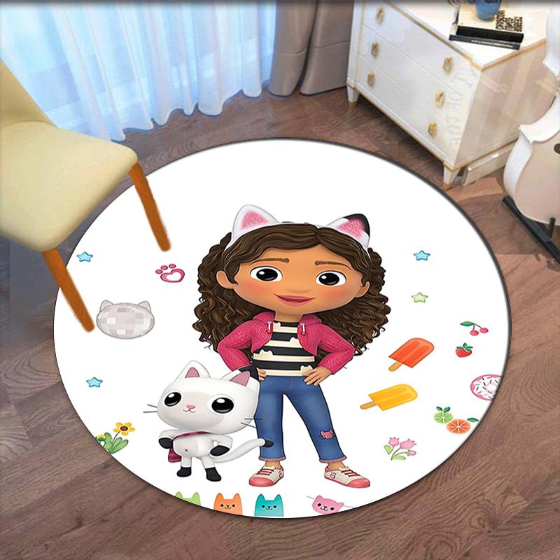 Gabby's Dollhouse Printed Round Rug Carpet Chair Rug Area Rug Entryway Doormats,for Office Chair Living Room Bedroom Kitchen Room.