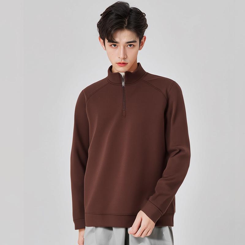 

JSEN Men s High-Neck Half-Zip Hoodie - Plus Size, Solid Color, Autumn Fashion Trend M [80-100 jin] кавовий