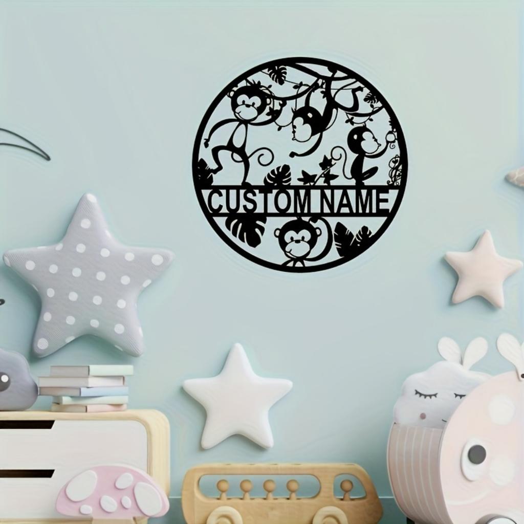 Customizable Monkey Metal Wall Art, Personalized Name Sign, Durable Silhouette for Indoor Outdoor