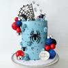 Spider Theme Cake Decor Glitter Spider Birthday Toppers Star Red Silver Blue Balls Cupcake Topper for Boys Men Baby Shower Party