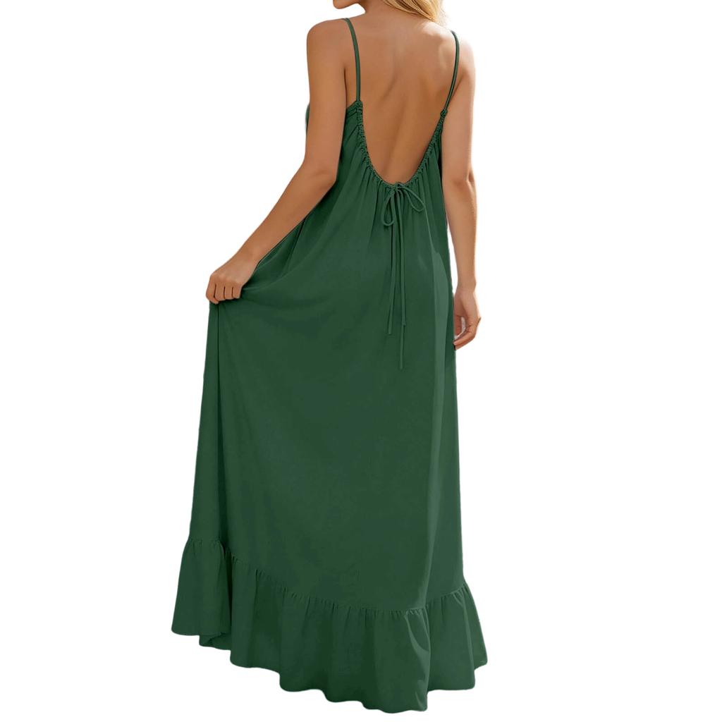 Women's  Breathable Backless Ruffled Hem Long Dress