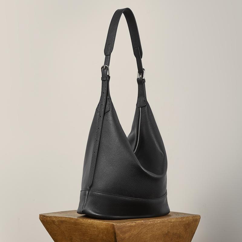

Burminsa Cow Genuine Leather Bucket Shoulder Bags For Women 2026 Luxury Designer Crossbody Hobos Shopper Work Ladies Handbags чёрный