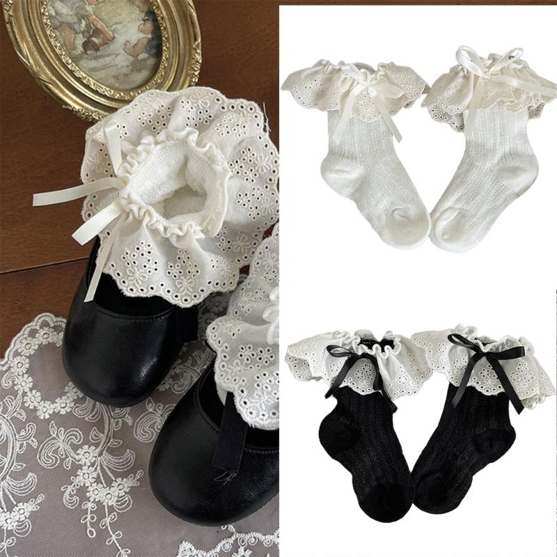 Kids Breathable Cotton Short Socks Embellished With Delicate Embroidery And Secure Bowknot Decoration For Children