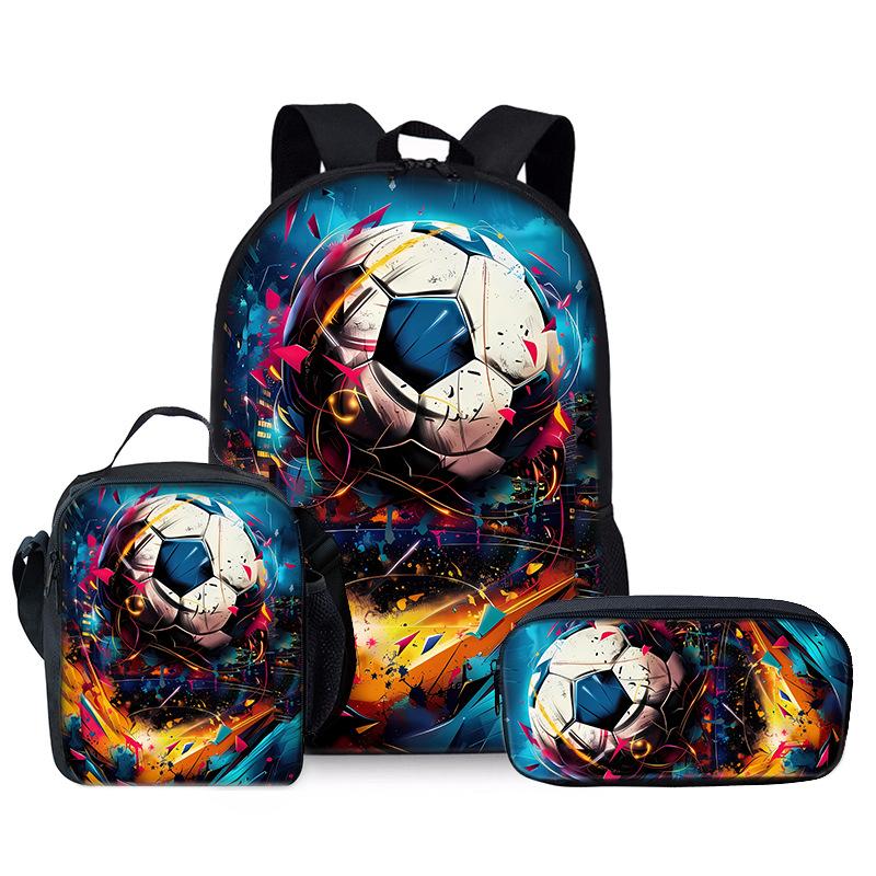 Dessin Animé Populaire Drôle football Impression 3D 3pcs Sacs d'École Étudiant Sac à Dos Journée Sac à Dos Bandoulière Sac à Déjeuner Trousse à Crayons
