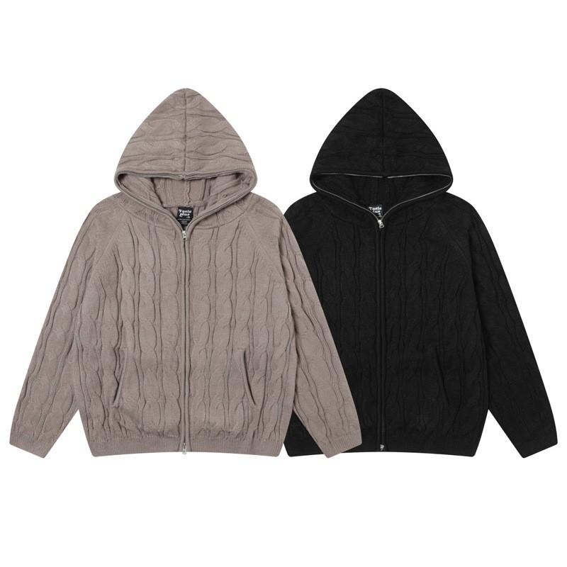 Unisex Oversized Chunky Cable Knit Hooded Sweater Winter Casual Streetwear Pullover
