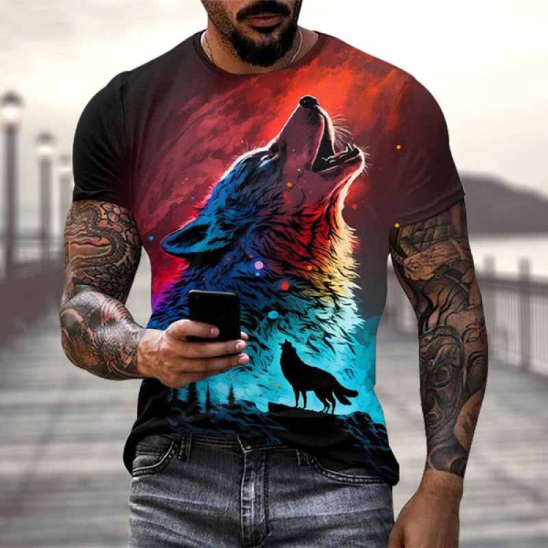 Animal Wolf 3D Print Men s Shirts Hip-hop Short Sleeve T Shirt Street Oversized Y2K XXS