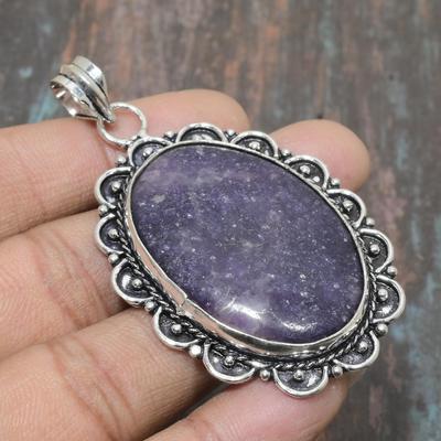 Lovely Lepidolite Gemstone Handmade Solid 925 Sterling Silver Jewelry Pendant