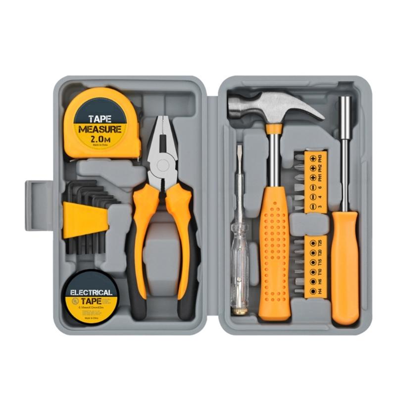 Complete Household Tool Including Hexagonal Wrenches Screwdriver Pliers Comfortable Grip Handles Compact Storage Case
