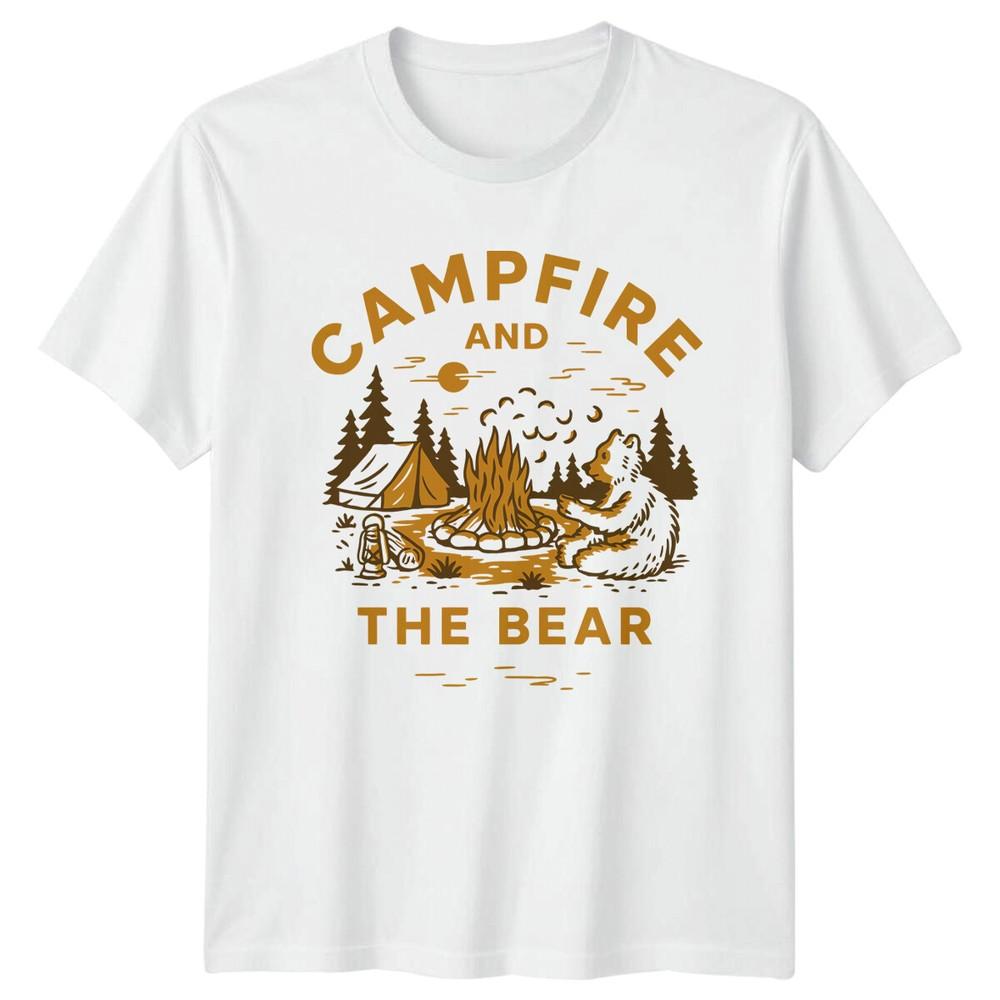Campfire And Bear Camping Outdoors Unisexs TShirt Unisexs Graphic Tee Unisex Top S