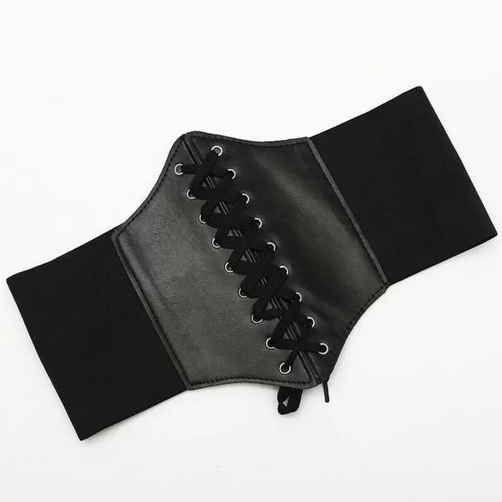 

Pu Leather Corset Belt Elastic Punk Gothic Wide Belt Women S Shirt Dress Belt Breathable Female Cummerbund For Daily Wear Dates 120cm чёрный