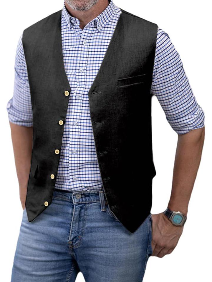 Men's Slim Fit Cotton Linen Casual Business Vest
