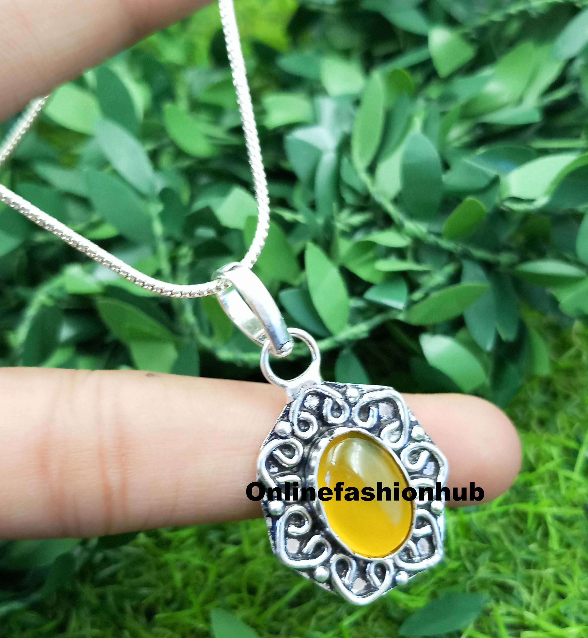 

Yellow Onyx Gemstone 925 Sterling Silver Plated Designer Pendant FPD-P28