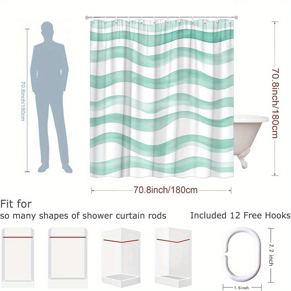 Wave Shower Curtain Teal Aqua Watercolor Stripes Polyester Bath Curtain with Hooks for Modern Minimalist Decor