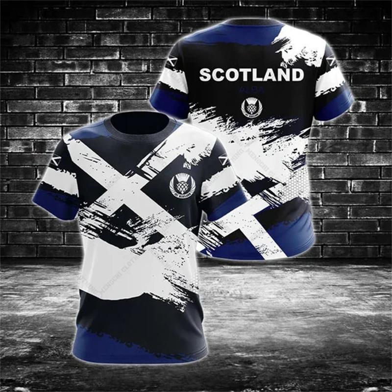 

Футболка чоловіча з прапором Шотландії, 3D-принт, шотландська національна емблема, топи, з коротким рукавом, з круглим вирізом, оверсайз, спортивний одяг, футболка, одяг XL