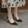 Sandals for Women's 2025 Summer New Bridesmaid Shoes Pearl Bow Black Thin Heel French Style High Heels Pointed Pumps for Women