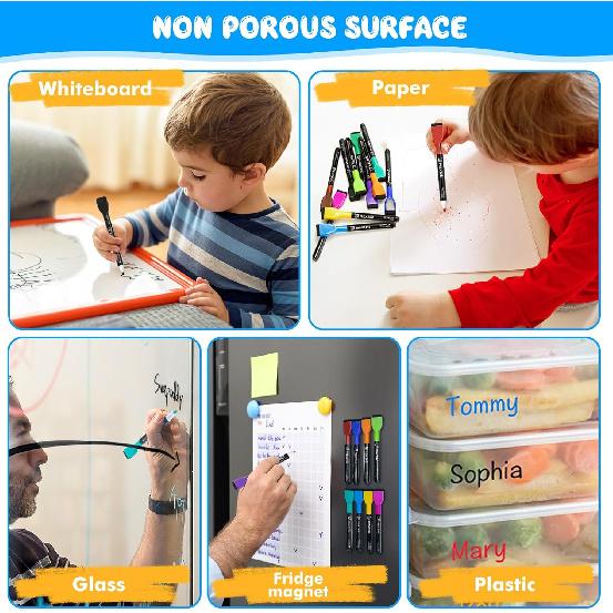 maxtek Magnetic Whiteboard Markers - 12 Count Colorful Fine Tip Dry Erase Markers with Eraser for Kids, Low Odor Thin Markers for Calendar Boards