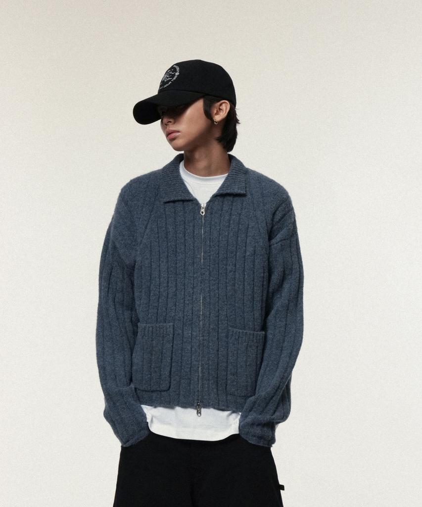 Idws Wave Line Boucle Collar Knit Blue