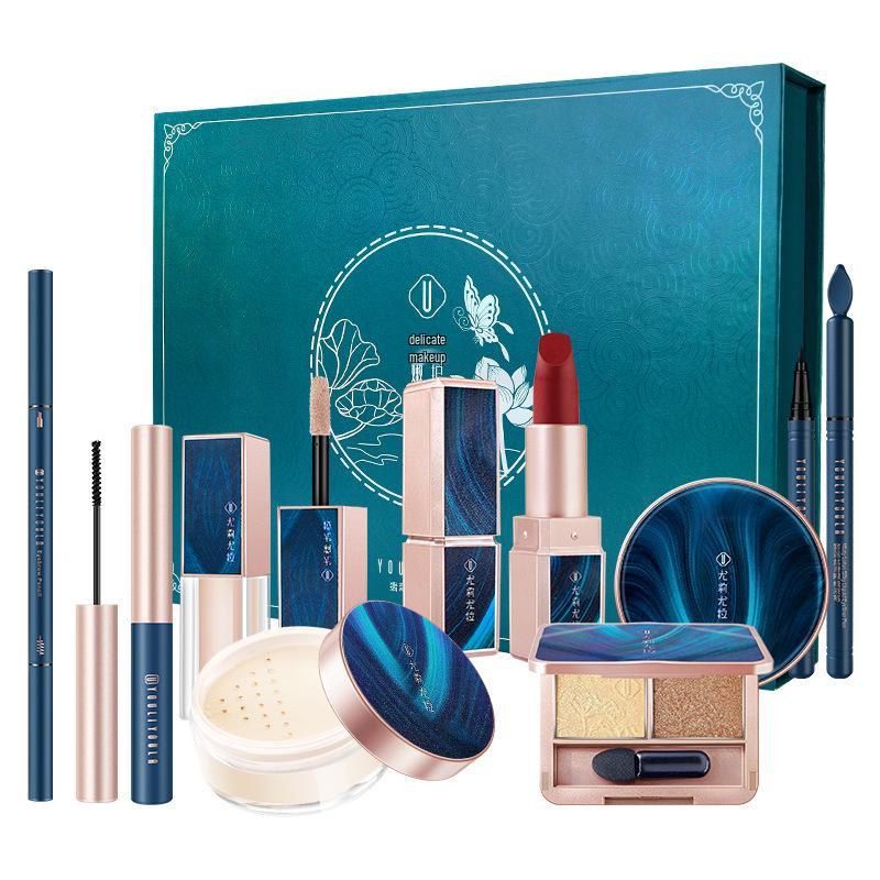 Yuli Yula 8-Piece Makeup Set: Lipstick, Cushion, Setting Powder, Eyeshadow Palette, Mascara, Eyeliner, Concealer