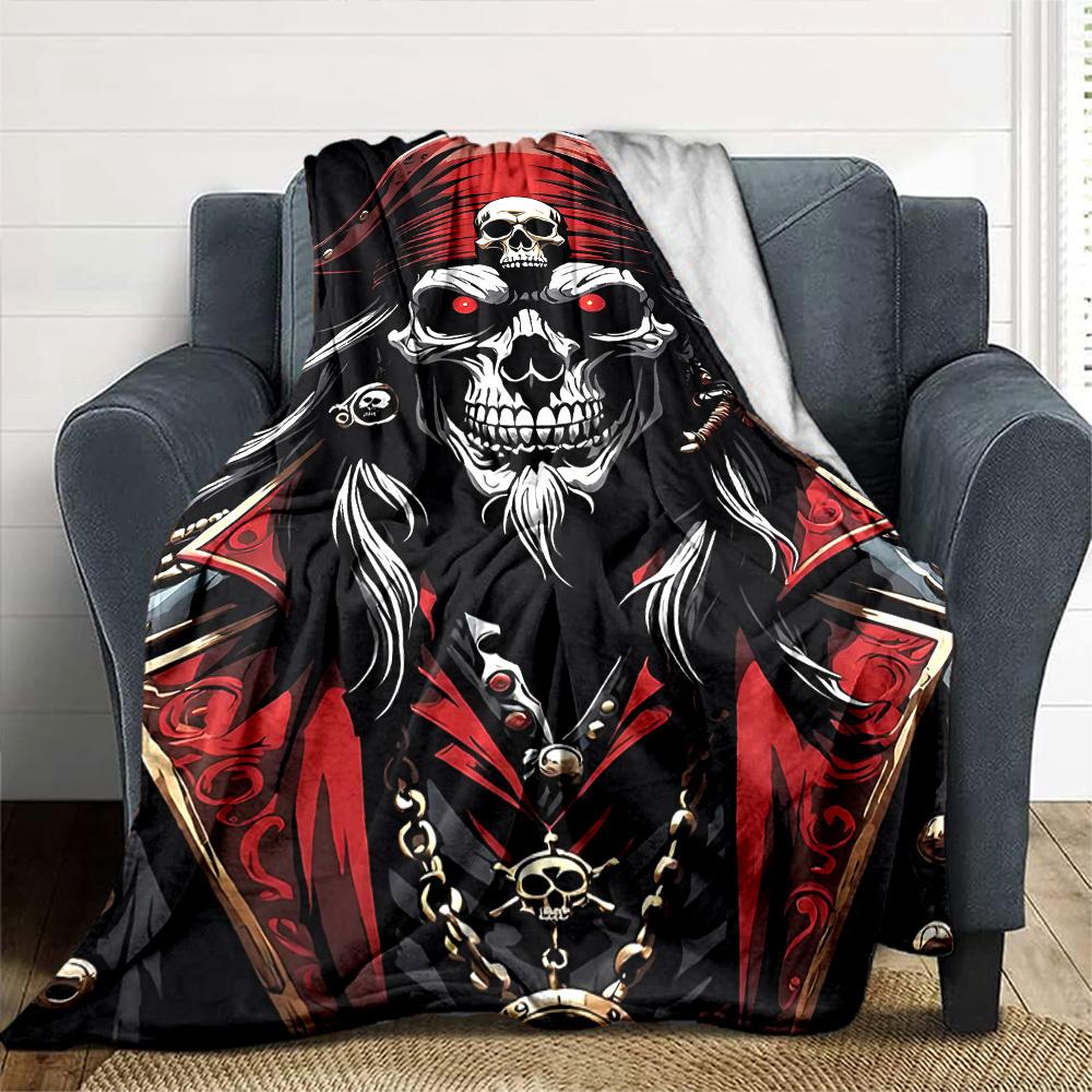 1pc Skull Pirate Throw Blanket Soft Flannel, Cozy All Season Polyester Perfect for Home, Office