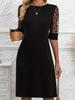 2025 Summer Women's Hepburn Style Lace Patchwork Dress - French Mid-Sleeve Round Neck