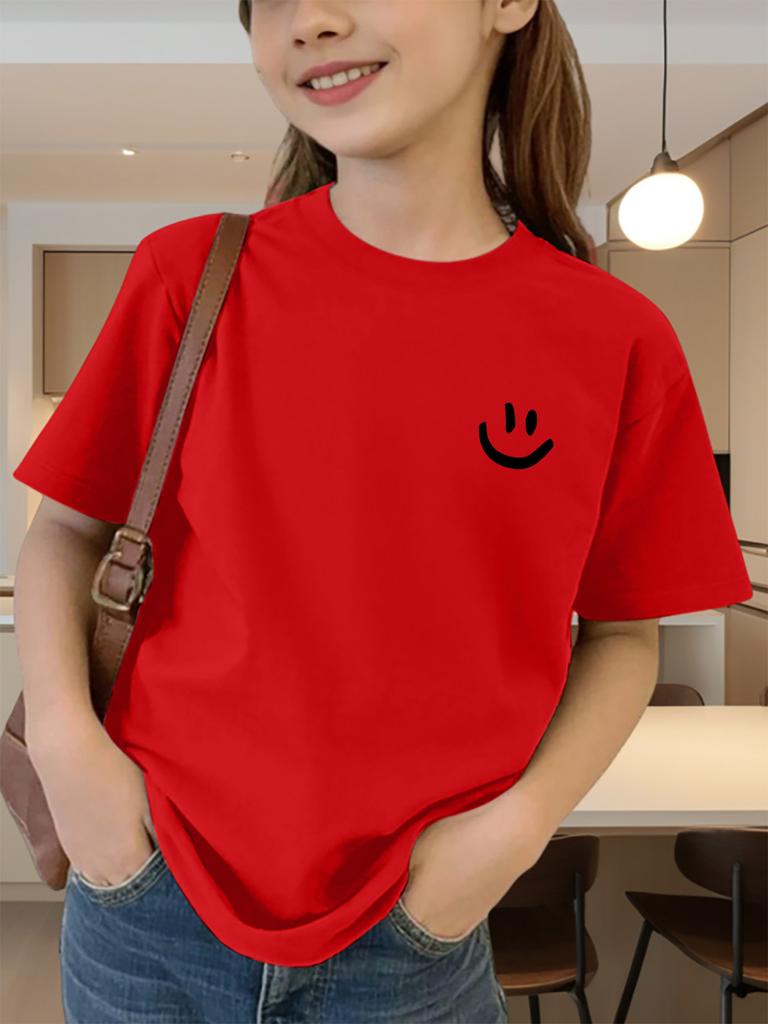 Cute Minimalist Pocket Smiley Face Graphic Kids Tee Boys Girls Family Matching Cotton Crew Neck Short Sleeve Soft Summer Tee