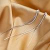 925 Silver Tassel Earrings Women Long Shiny Zircon Simple Fashion Jewelry Wedding Party Gift Birthday Present
