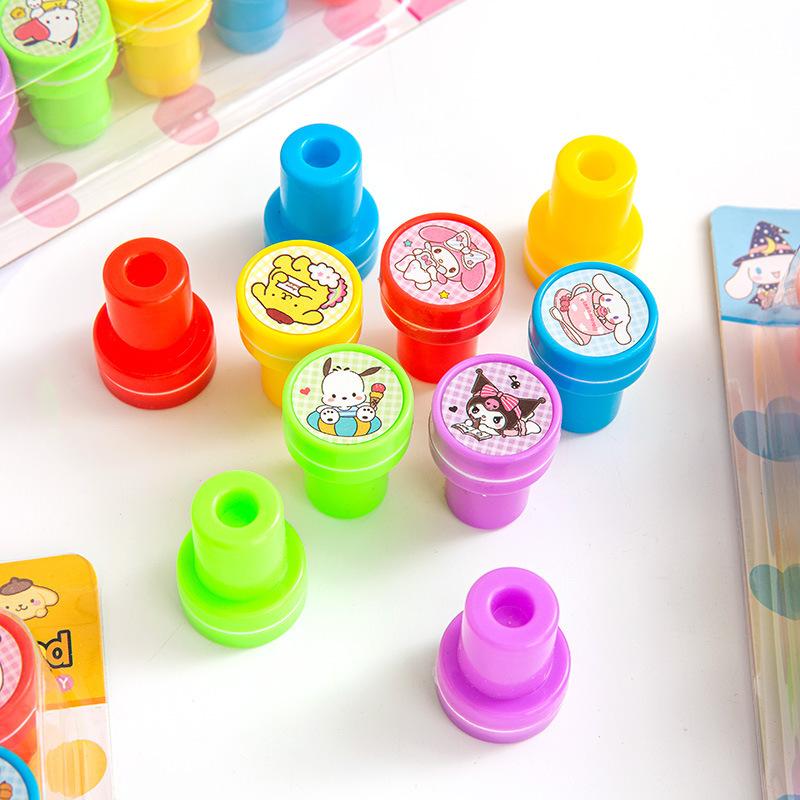 Sanrio Fun Stamps Kuromi My Melody Pochacco Kids Educational Toy Journal Material Class Reward Portable Gift Box