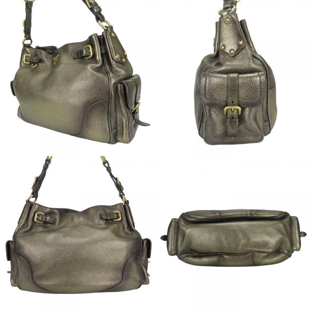 Used PRADA Shoulder Bag leather Bronze gold Brown casual