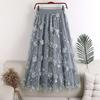 Moda Vita Elastica Applicazioni Ricamo Floreale Gonna Midi a Fiori Casual da Donna Vita Alta Estiva Coreana