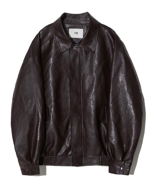Vtwo 465-3 Vegan Leather Oversized Vintage Jacket_Brown