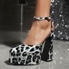 Doppellagige wasserdichte Plateau-Lackfarbe Glänzendes Lackleder Edel Sexy Damen Sandalen Knöchelschnalle Leopard Sexy Sandalen