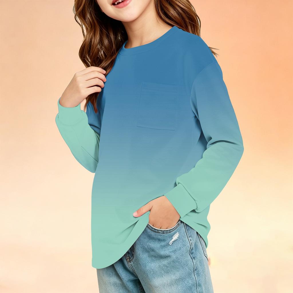 Kids Fashion Crewneck Long Sleeve Top with Print and Pocket