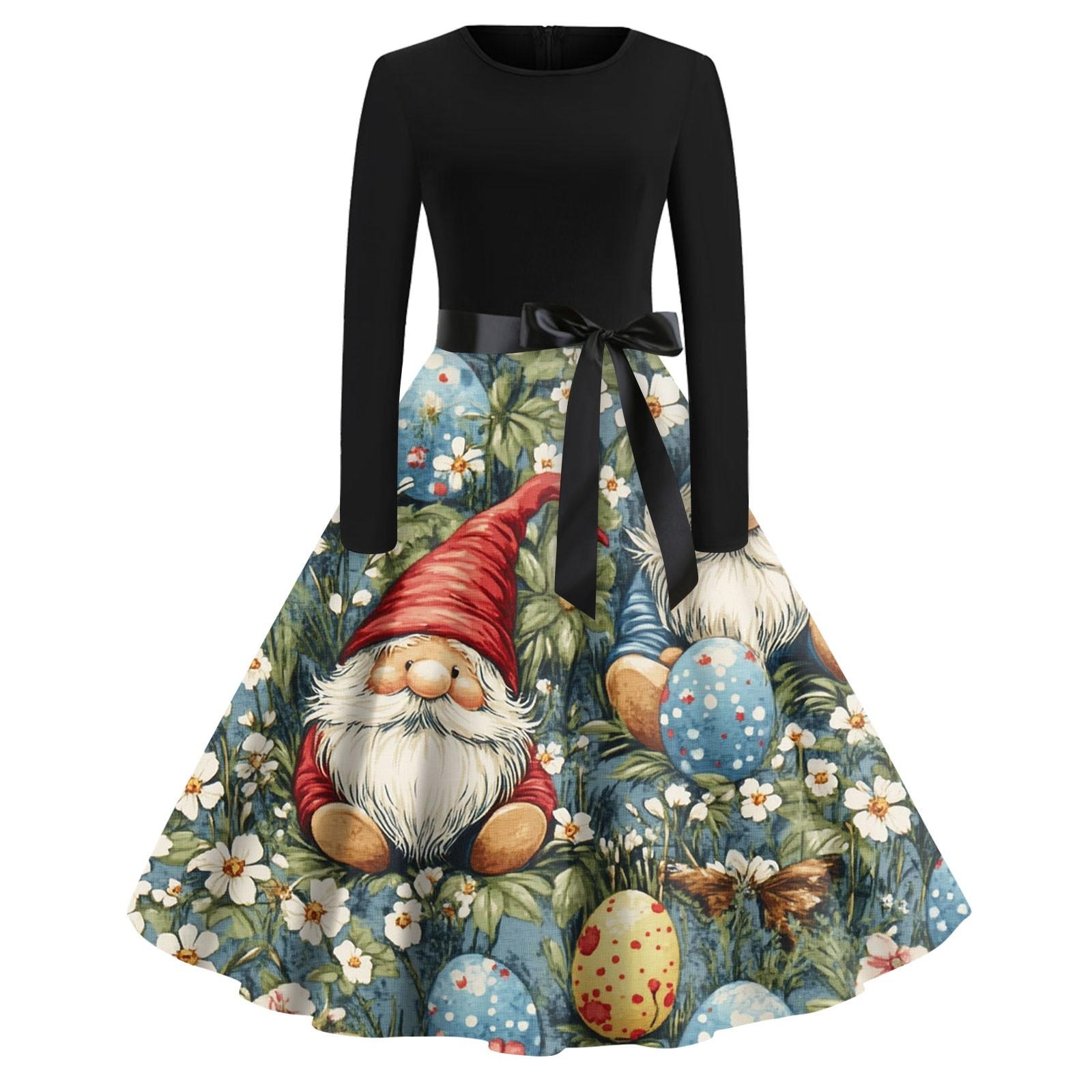 

Жіночі сукні Модні повсякденні тонкі великодні сукні з довгими рукавами з круглим вирізом XXL червоний