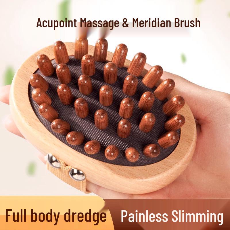 Universal Slimming Gua Sha Massager: Body & Legs Wooden Brush with Therapy Comb and Soft Cushion