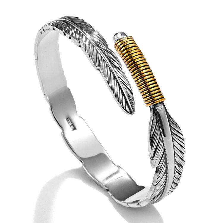 Retro Distressed Feather & Leaf Unisex Bangle – Trendy Women's Accessory