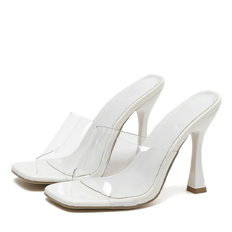 Fashion Zebra Print 11cm Sexy Slippers Women Summer Open Toe Pvc Transparent Sandals Ladies High Heels Shoes Mules Slides