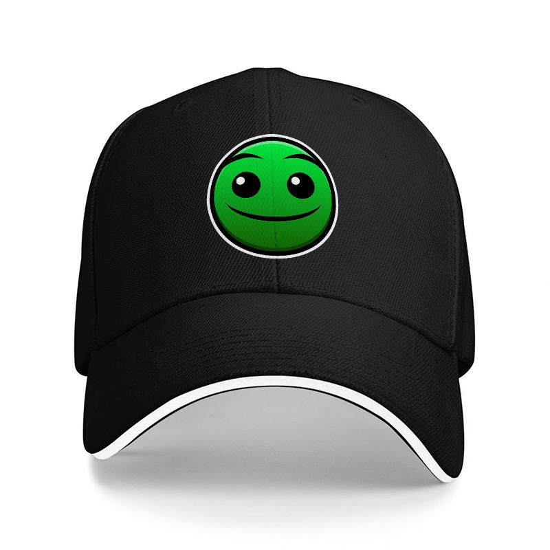 Green Smiley Face Baseball Cap Classic Black Hat with Fun Emoji Design for Casual Wear and Everyday Style