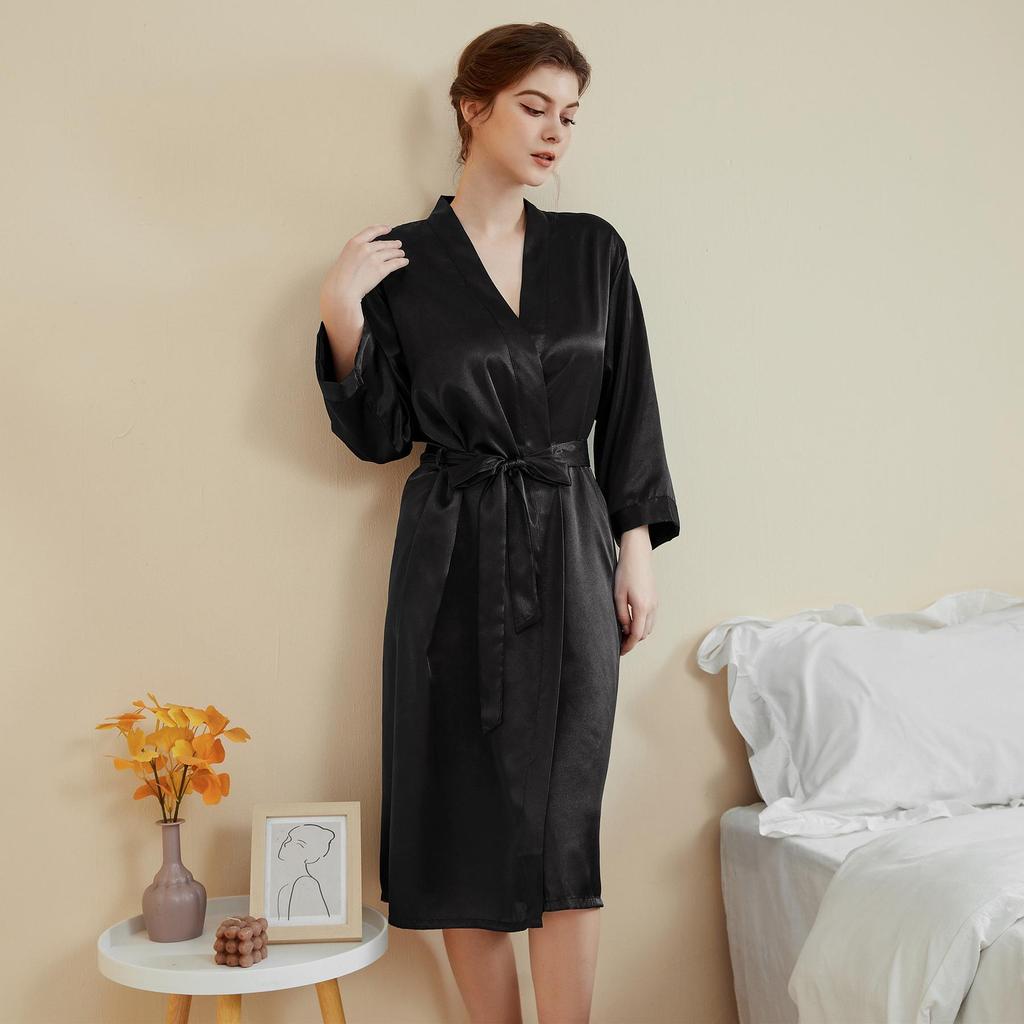 Satin Damen Frühling/Sommer Morgenmantel: Leichter Luxus, Kühlung, Neun-Ärmel-Pyjama und Bademantel