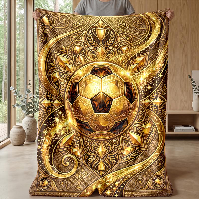 Golden Football Celebration Theme blanket Lightweight Warm Flannel Blanket Decorative Throw Blanket for Home Decoration