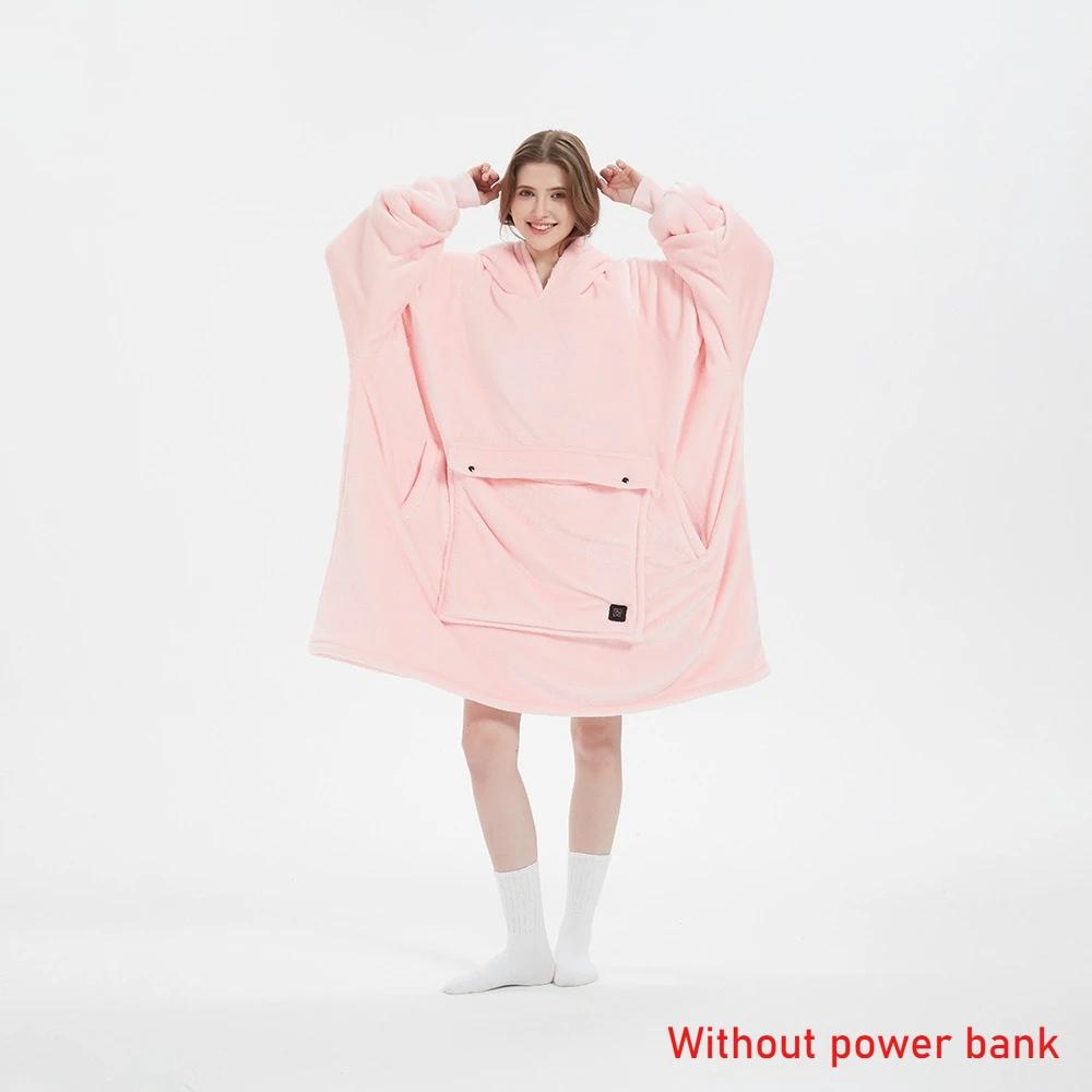 

Warm Thick Heating Wearable Blanket Hoodie with Sleeves Pocket Oversized Sherpa Fleece Winter Hooded Blanket Sweatshirt for Home рожевий
