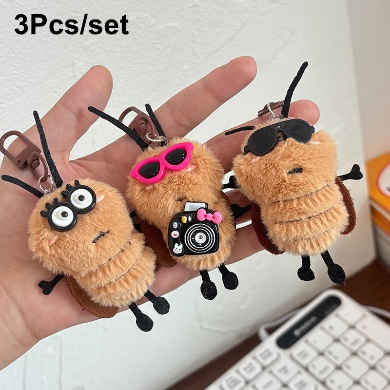 1/3Pcs Cute Cockroach Doll Keychain Creative Stuffed Animal Keyring School Bag Pendant Backpack Hanging Decoration Lovely Gift