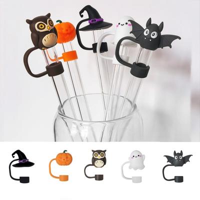 5/20pcs Halloween Silicone Straw Caps Dustproof Ghost Straw Toppers Easy Clean Reusable Straw Cover Festival Cup Decor Accessori