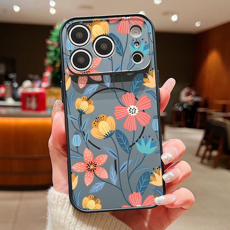 Little Flower Pattern Magnetic Phone Case For iPhone 17 ProMax 16 15 14 13 Pro Max For Magsafe Wireless Charge Hard Back Cover