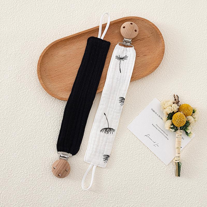 

Beech Wood Pacifier Clip & Cotton Teether Set with Anti-Drop Handkerchief Clip (2-Pack)