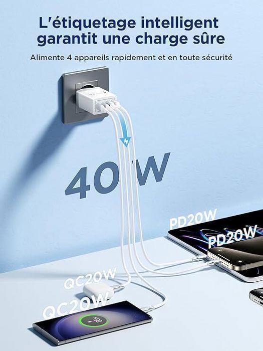 Chargeur - SAMI - 40W - 4 Ports - Charge Rapide - Protection Surchauffe